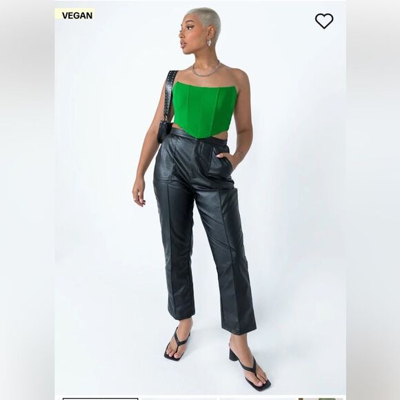 Princess Polly Encore Black Vegan Leather Straight Leg Pleated Pants Size 12 - Picture 2 of 14